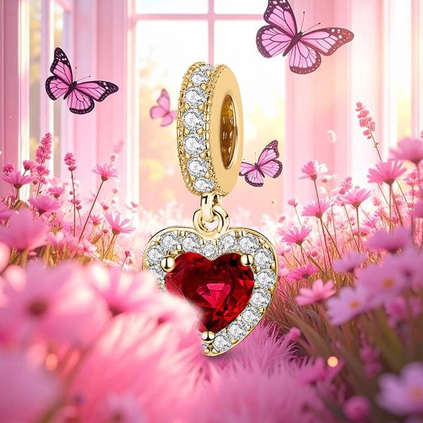 925 Silber Anhänger Zirkonia Rosa Liebesherz Charms Perlen Passend für Original Armband Armreifen DIY Schmuck Für Frauen