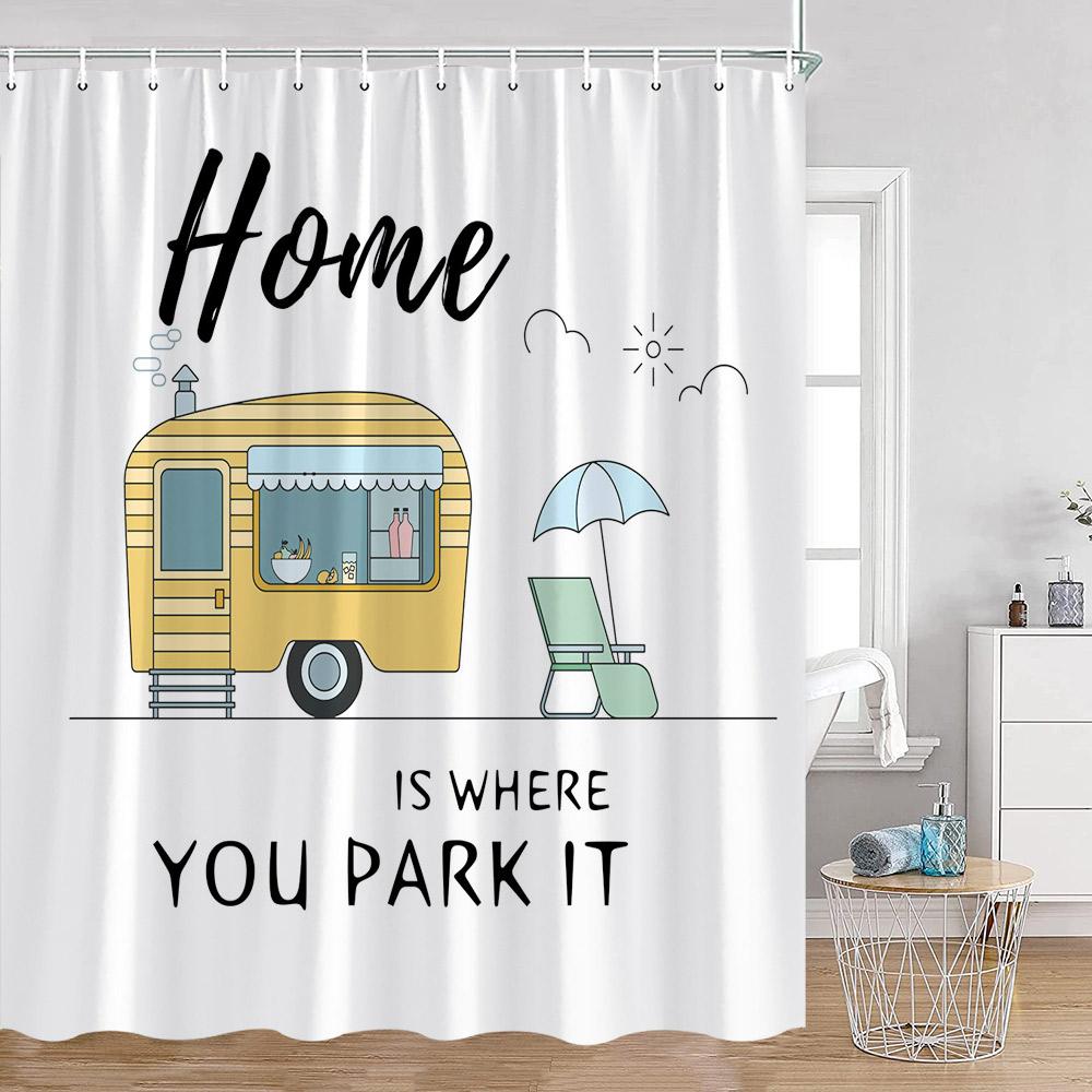 Cartoon Camper Shower Curtains Tree Camping Travel Bus Rv Bathroom Curtain Polyester Fabric Home Decoration With Hooks For Bath