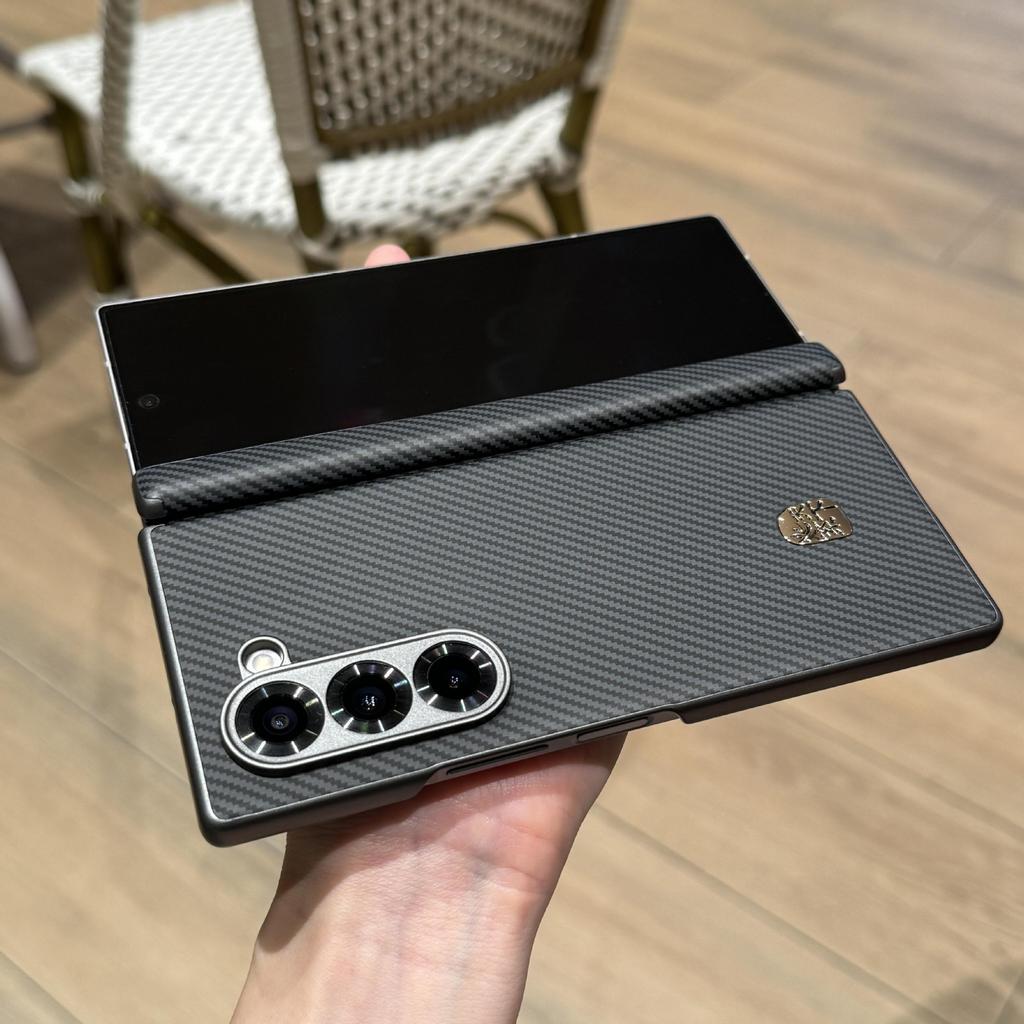 Applicable To W25 Leather Patterned Shell Samsung Zfold5 Folding Mobile Phone Case W24 Center Shaft