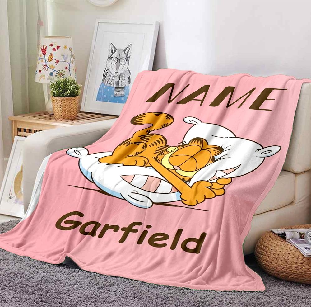 Custom Name Garfield Hug Flannel Blanket Throw Blanket Soft Warm Sofa Bed Home Decor Unique Gift