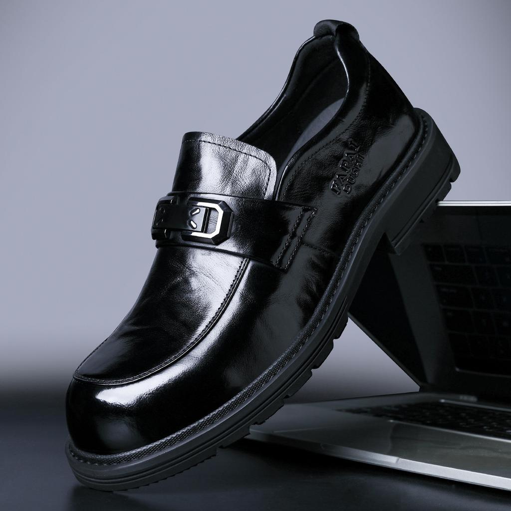 Autumn New Wenzhou Leather Shoes Men's Genuine Leather One-pedal Loafers Business Casual Black Men's Big Head Foot Cover Comfortable