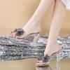 Rhinestone With Bow Shoes for Women Heeled Transparent Woman Slippers Open Toe Slides On Sale Designer Luxury 2025 Trend Sandals