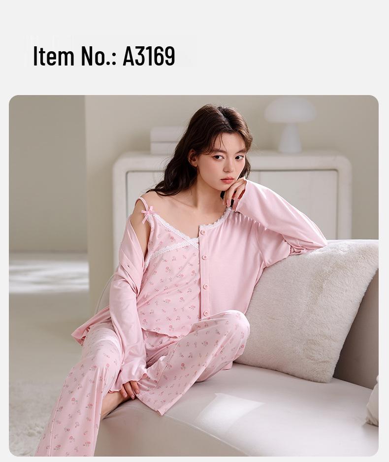 Women's Antibacterial Modal Three-Piece Set: Camisole, Long Sleeve Top, Long Pants - Spring/Autumn Homewear or Outerwear