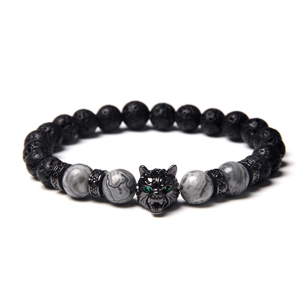 Save A Wolf Bracelet,Wolf Head Lava Rock Bracelet,Healing Crystal Stress Relief Anti Anxiety Energy Stone Beaded Bracelet,Healing Lava Bracelet forMen