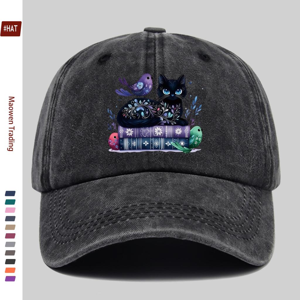 Pc Black Cat Magic Book Print Baseball Cap Spring Summer Cute Design Sun Hat Comfortable Lightweight Trucker Decor Hat Adjus