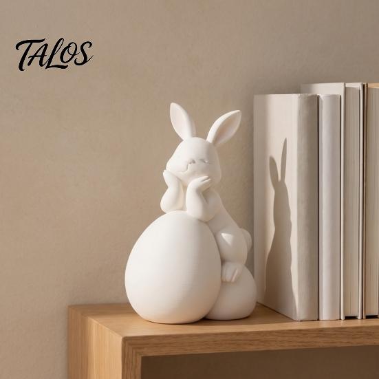 Compact Modern Home Ornament Handmade PLA Sculpture, Rabbit with Easter Egg Figurine, Minimalist Small White Resin Statue for Living Room Shelf