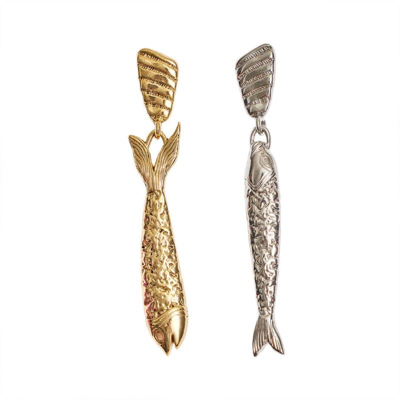 Titanium Steel Small Fish Earrings, Retro Artistic Style Long Earrings, Stainless Steel Gold-Plated Color Preserving Jewelry A1