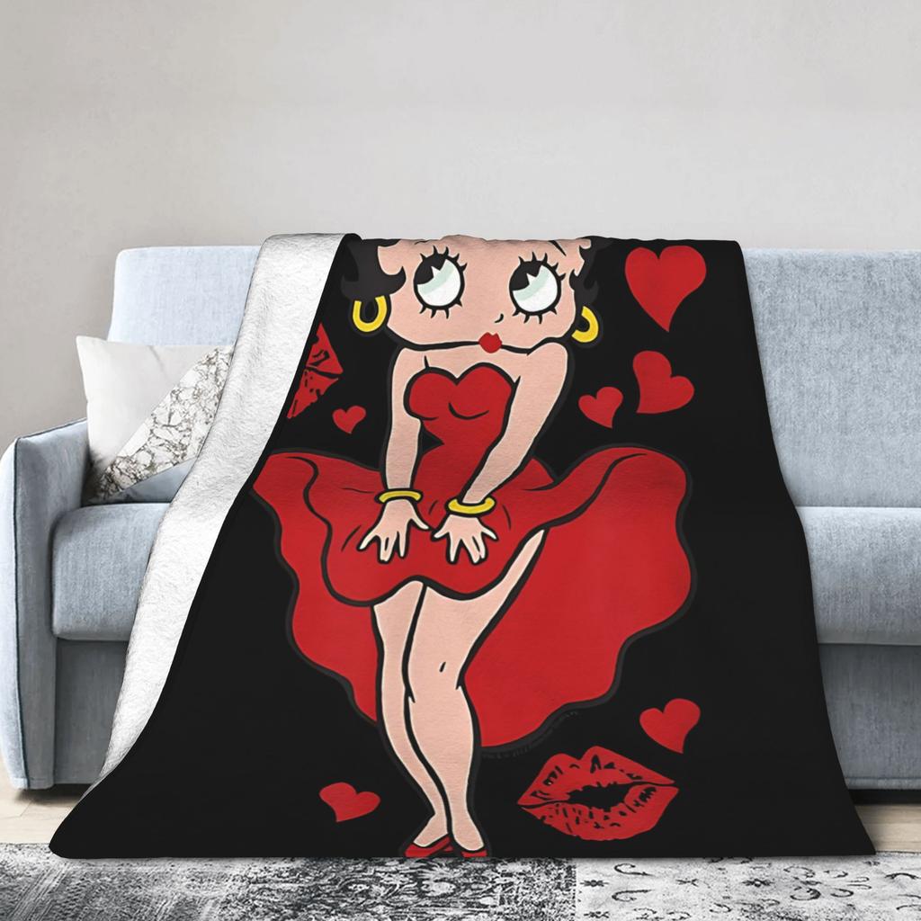 B-Bettys Boops Blanket  Super Warm Pattern Plush Throw Blanket For Boy Girl Bedroom Flannel Bedspread Bed Cover