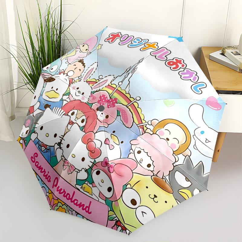 

1pc Sanrio Puroland Character-Themed Automatic Folding Umbrella with 3-Fold Design, Iron Frame, Outdoor Use, Festival Gift, Suitable for Fans, Travel,