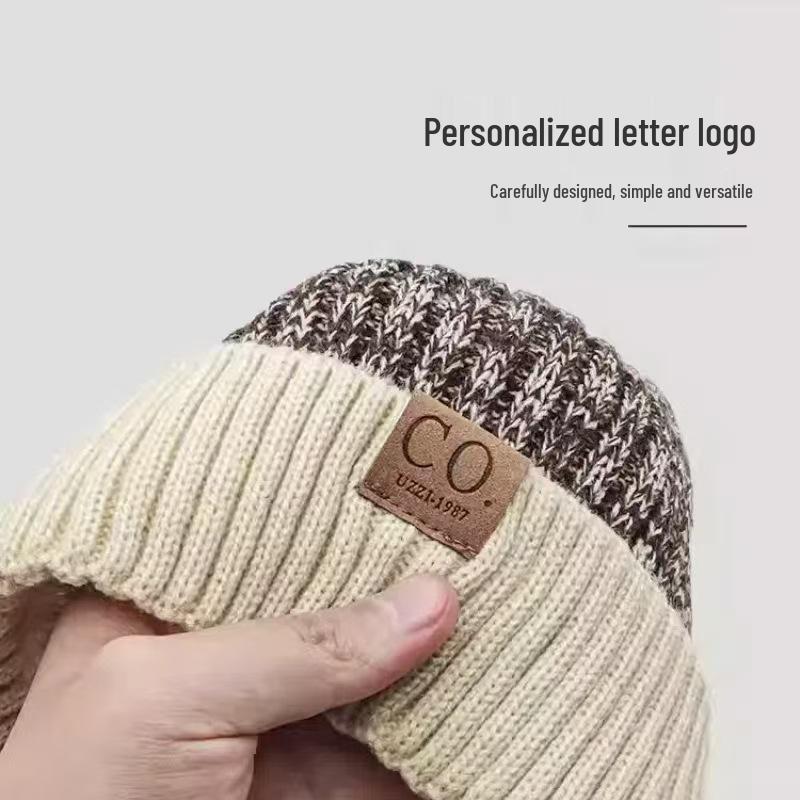 Warm Wool Hat with Fleece Lining, Stylish Color-Block Design, Fits Large Heads, Ear Protection, Ideal for Men and Women
