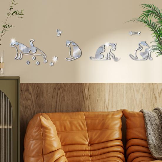 

Зеркальная наклейка Очаровательный внешний вид DIY Небьющаяся мультяшная кошка бабочка Акриловая наклейка для дома золотистый