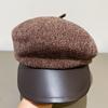 Snowy Neil Beanie Newsboy Hat Women'S Korean-Style Vintage Retro Multi-Purpose Leather Hat Brim