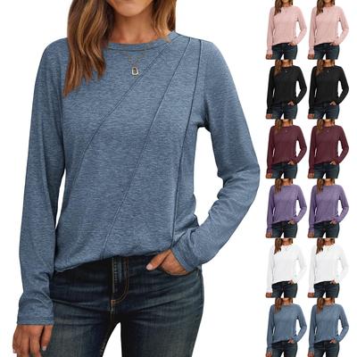 Camisa de manga larga para mujer, plisada, cuello redondo, informal, holgada, de moda