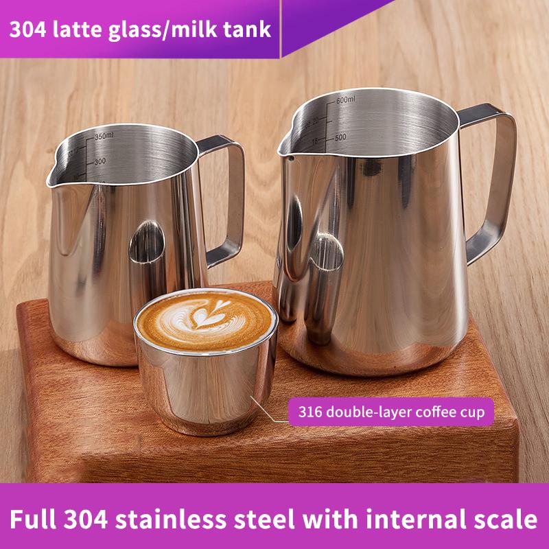 Dzbanki na mleko 150/250/350/600 ml ze skalą laserową Stal nierdzewna Retro Dzbanek do mleka Spieniacz do mleka Kubek do kawy