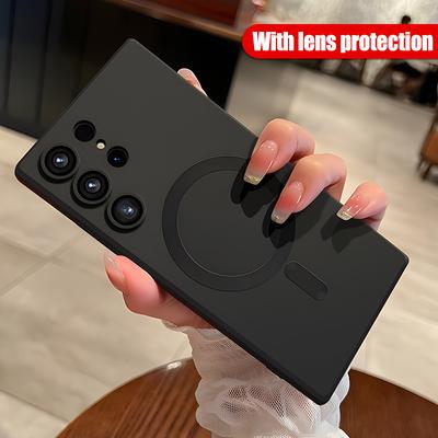 Luxury Magnetic Phone Cases For Samsung Galaxy S23 S22 S21 FE S24 Ultra Plus Magsafe Case Lens Protector Wireless Charging Cover