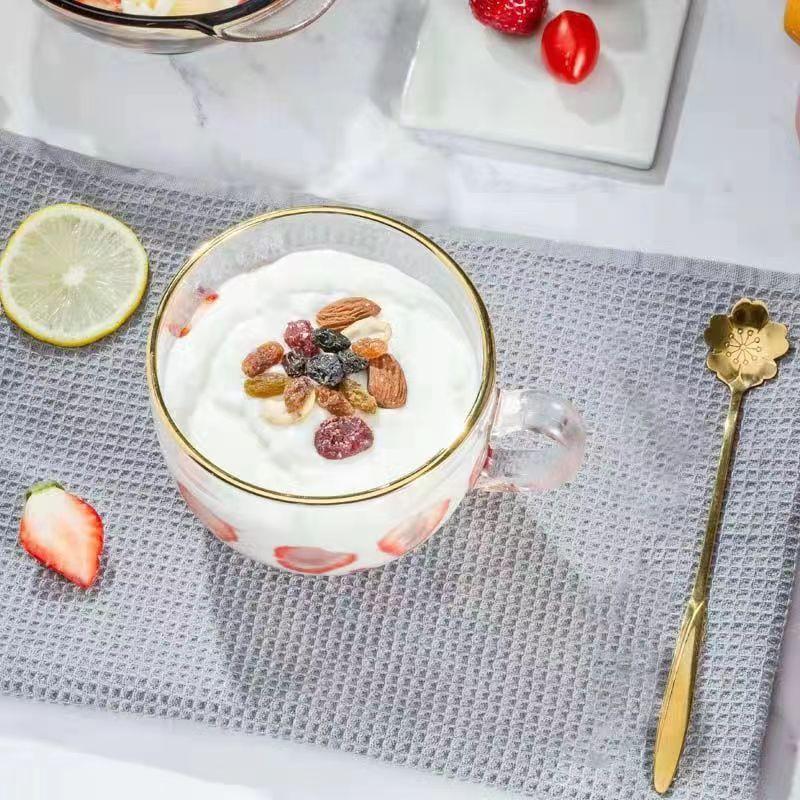 480ml Gold Inlay Edge Glass Salad Bowl Fruit Rice mug Bowls Food Storage Container Lunch Bento Box Decoration Tableware