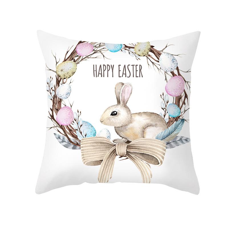 Easter Pillowcase Cartoon Print Bunny Egg Sofa Pillowcase Peach Skin Bedside Cushion