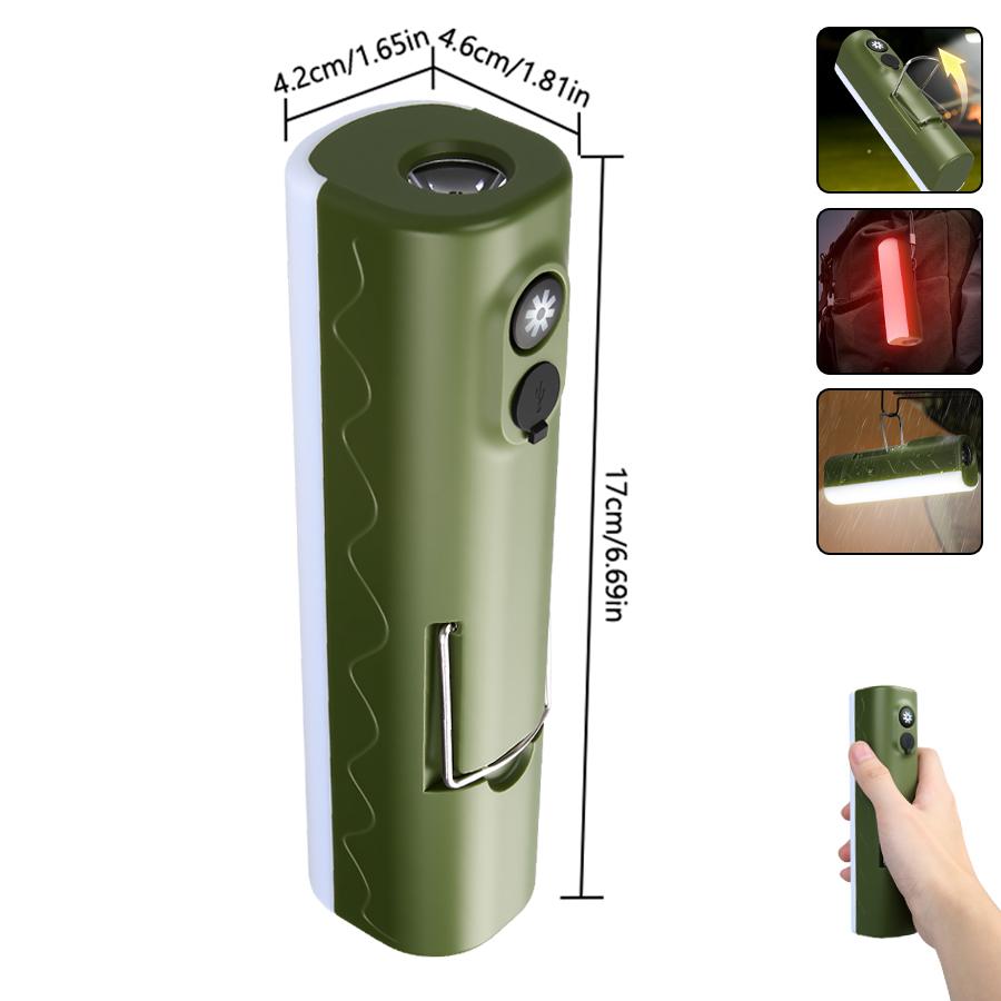 Dual Light Multi-functional Camping Flashlight Rechargeable Light RGB Waterproof Torch with Hook for Hiking Fishing Emergency