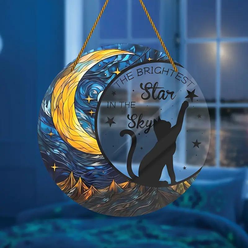 Ramadan Eid Acrylic Hanging Ornament Colorful Circular Islamic Decor for Home Garden Outdoor Eid al Fitr Mubarak Festival Gift
