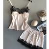 Women New Pajama  Fashion V-Neck Stretch Satin Babydoll Lace Sexy Lingerie Bowknot Pyjamas Sleep Shorts Set Sleepwear