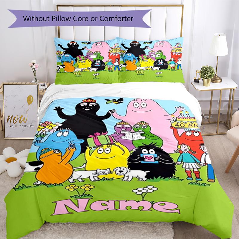 3pcs Custom Name Barbapapa Bedding Set Duvet Cover Closure Includes 1 Duvet Cover & 2 Pillowcases, Soft and Comfortable for All Seasons.