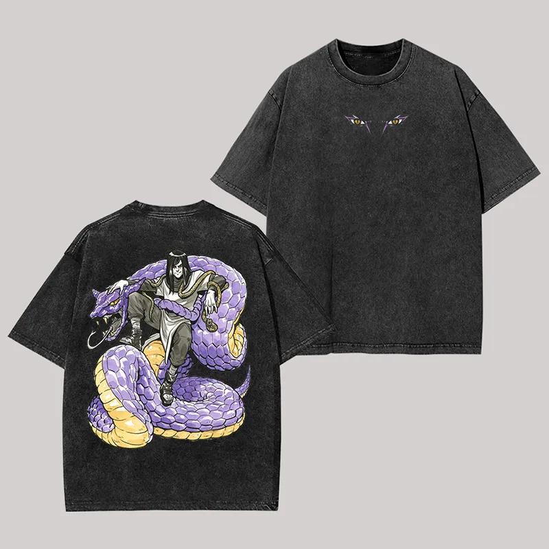 

Orochimaru T Shirt Naruto Men Acid Wash Back Print Purple Snake Anime Graphic Cotton Streetwear Vintage Bootleg Oversized Tee M