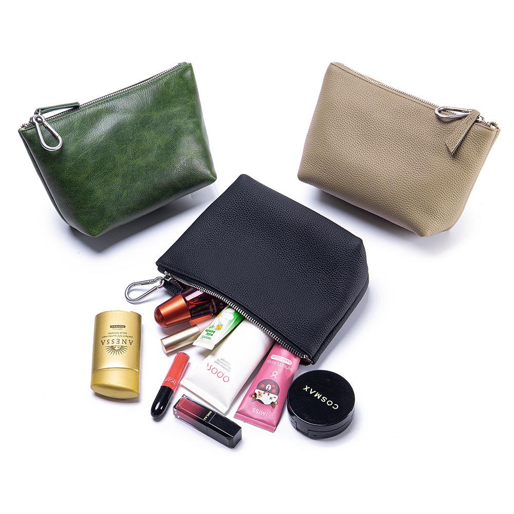 Kosmetiktasche, Kleine Leder-Kosmetiktasche für Handtasche mit Aufhängeschnalle, Reise-Kosmetiktasche für Lippenstifte, Münzen, Kreditkarte