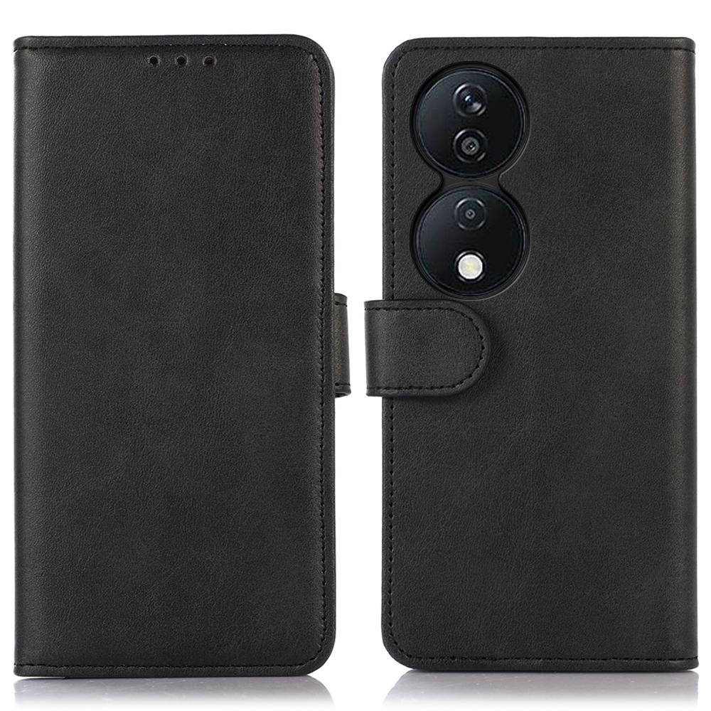

For Honor X7b 4G/90 Smart/Play 50 Plus 5G Phone Wallet Case Cowhide Texture PU Leather Cover Black