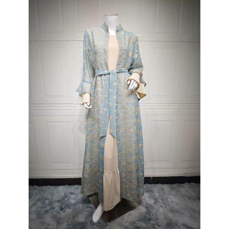 

Новинка Ближний Восток Вышитый Кардиган Платье Комплект из двух предметов Вышитое Платье Комплект из двух предметов Light blue 2XL