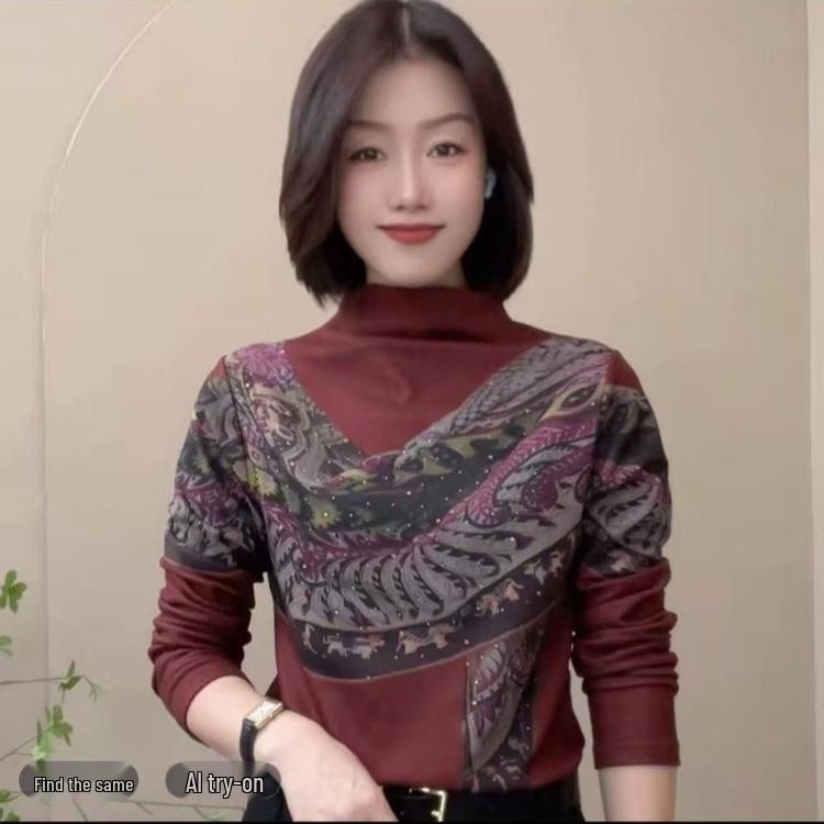Women's Fashionable Warm Long Sleeve T-Shirt: Autumn/Winter Base Layer with Half High Collar