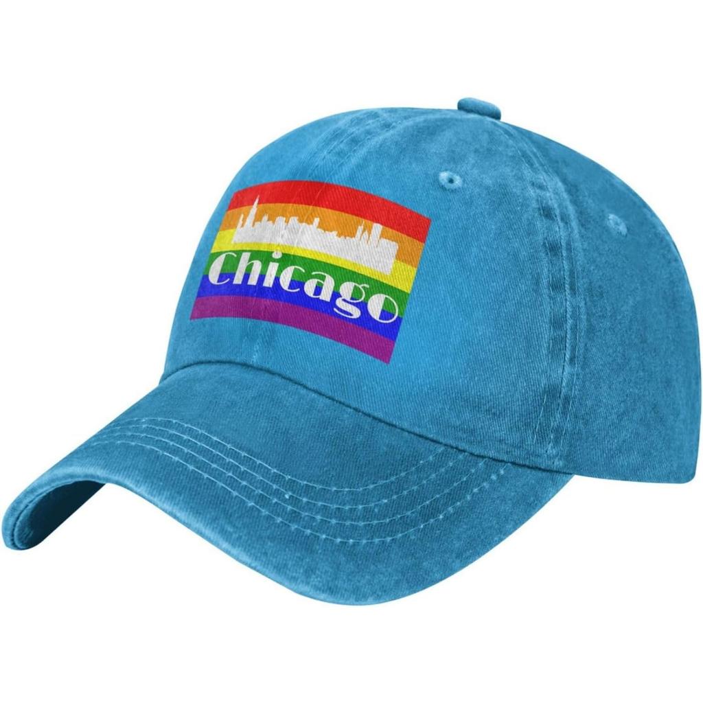 Chicago Pride Rainbow Skyline Vintage Washed Baseball Cap Adult Casual Polyester Adjustable Sun Protection Hat