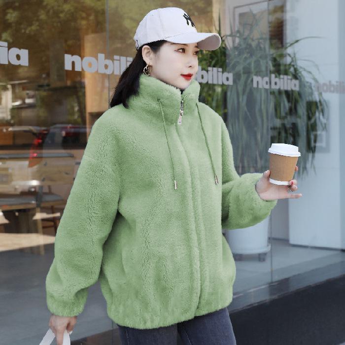 Women's Winter Stand Collar Fleece Jacket - Double-Sided Thick with Zipper and Warm Sweater Cardigan Design