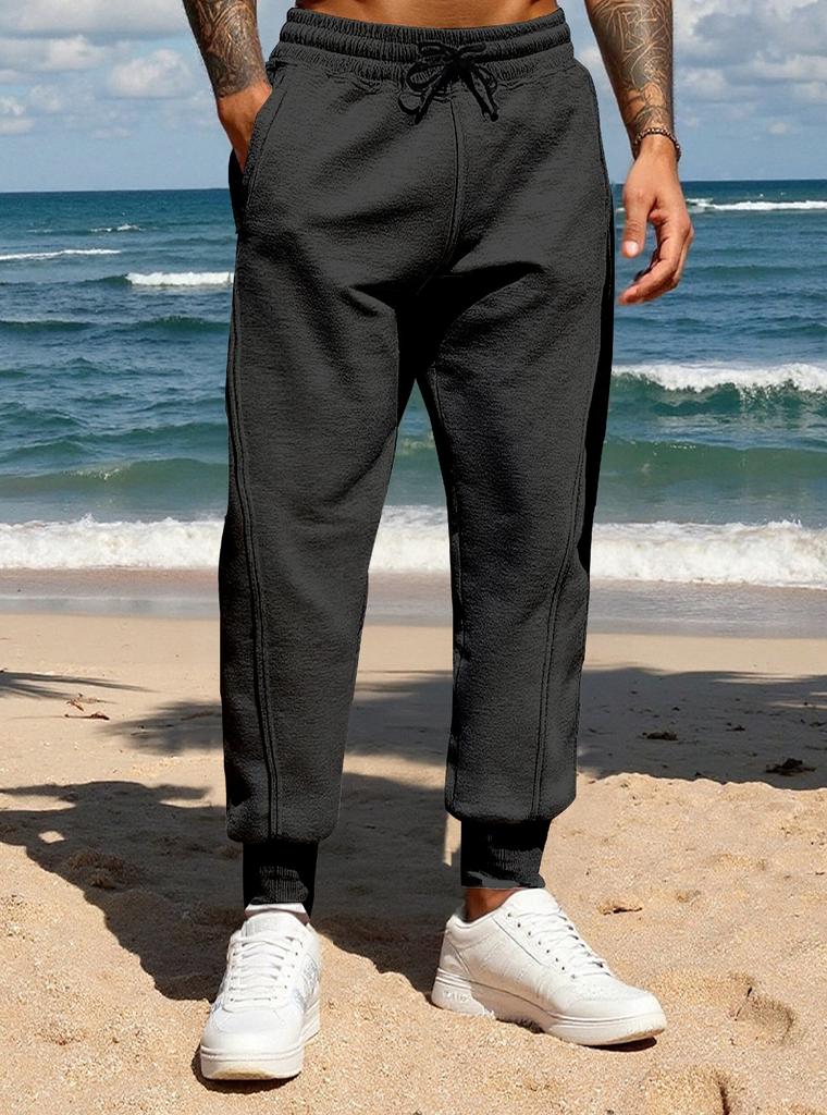 Spring and Autumn Pants Men's European Size Solid Color Leggings American Large Size Loose Casual Pants Sweatpants Trousers Men's