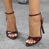 Wine Red Patent Leather Ankle Strap Designer High Heels Gladiator Sandals Women Open Toe Wedding Banquet Shoes