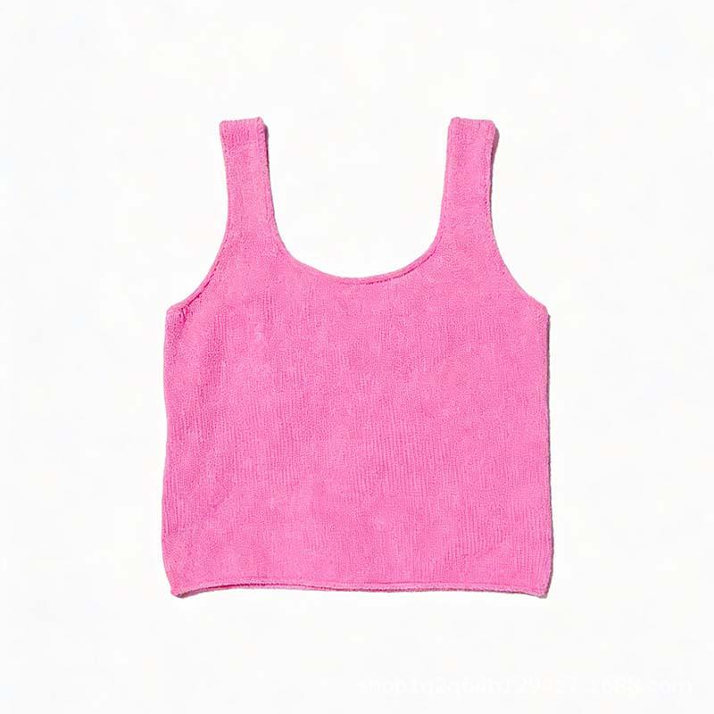 Women's 2026 Summer Knit Collar Vest - Korean Style Layered Straw Weave Top