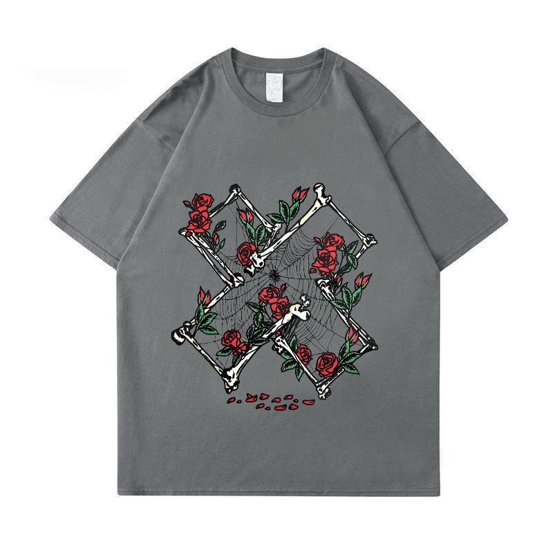 Camiseta de Algodón de Manga Corta Estampado de Calavera XPLR Y2K Sam y Colby Unisex Tops Casuales