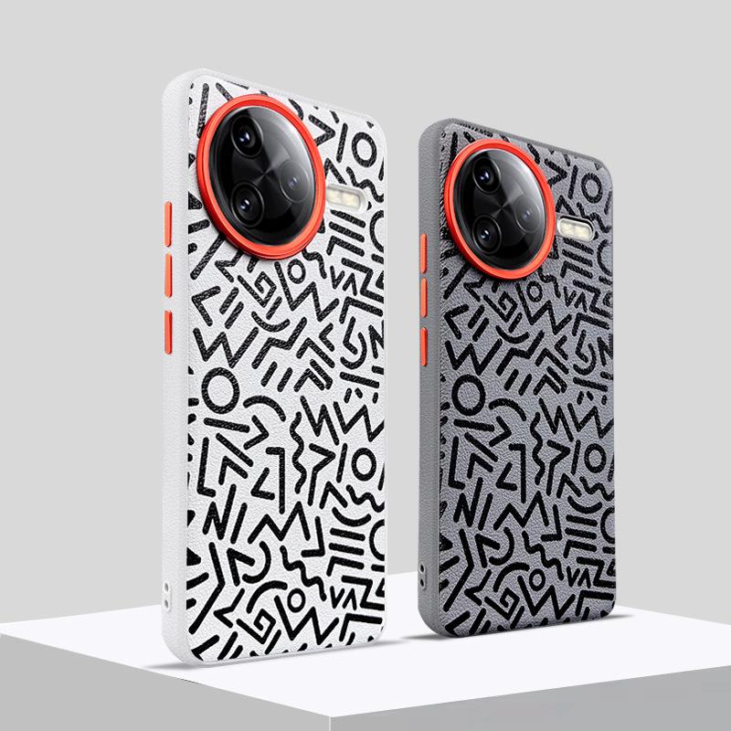 Graffiti Pattern Case For Redmi K80 K80 Pro Eye-catching Metal Lens Protection Frame Anti-slip Grip Plain Leather Case Cover