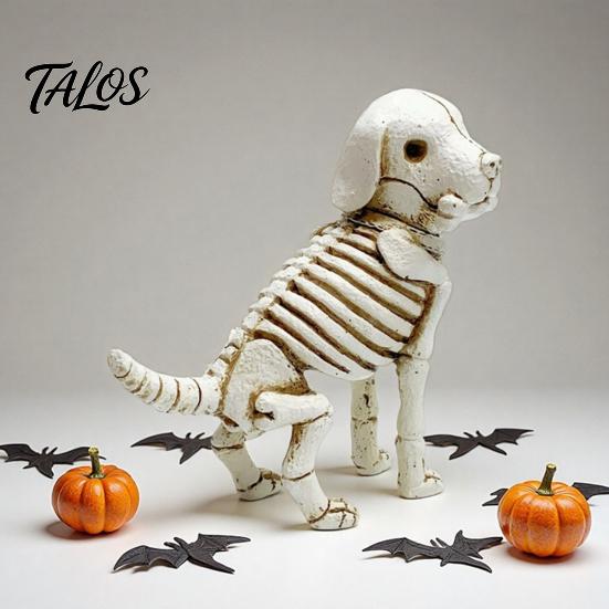 Spooky Puppy Garden Accents Skull Resin Figurine, Halloween Retro Skeleton Dog Statue, Dark Fun Haunted House Props Gothic Desktop Ornament