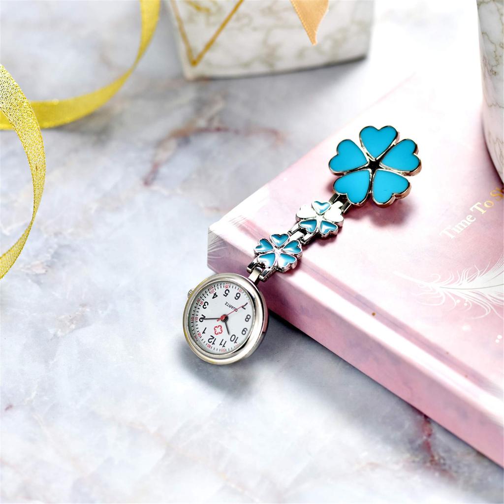 Lancardo Nurse Flower Petal Pocket Watch Clip Ladies Analog Watch