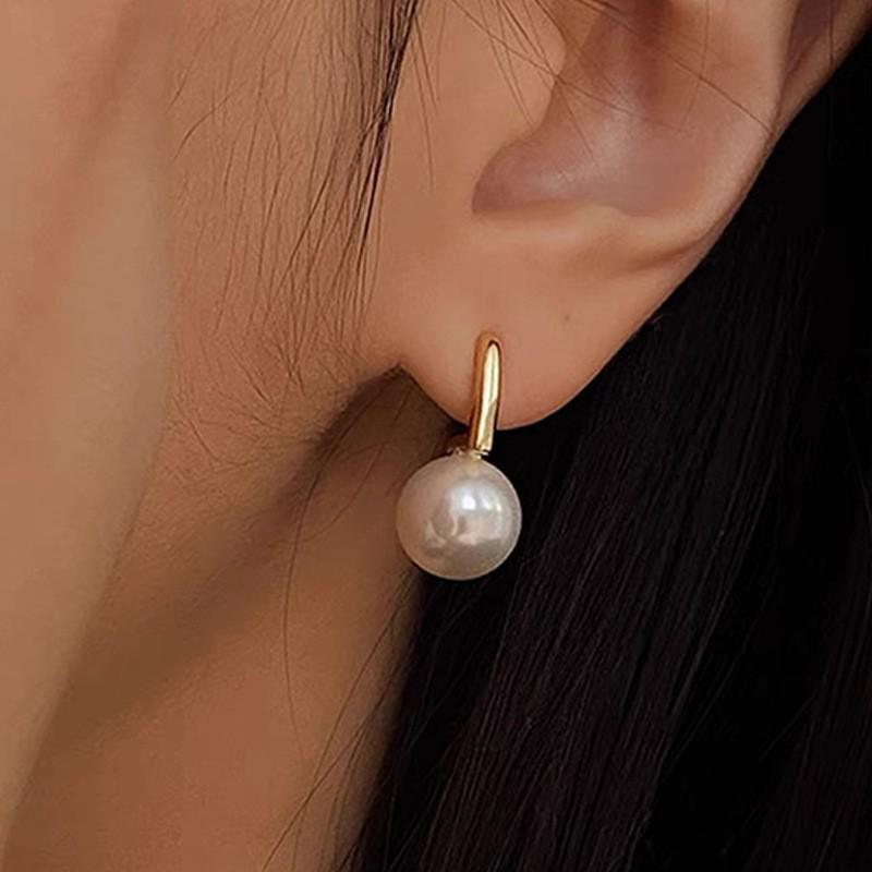 French Retro Grey Pearl Metal Earrings for Women - Stylish Korean Design