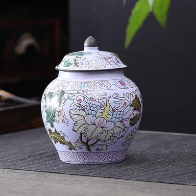 Ceramic Tea Canister with Embossed Colorful Floral Decoration Home Sealed Moisture-Proof Storage Jar Desktop Ornament Home Decor