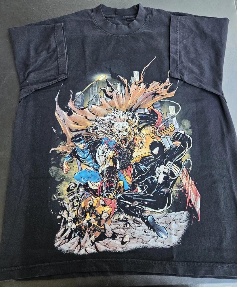 Футболка Screw Loose Invincible x Spider-Man VS Battle Beast Размер S-5XL Репринт НОВАЯ Унисекс S