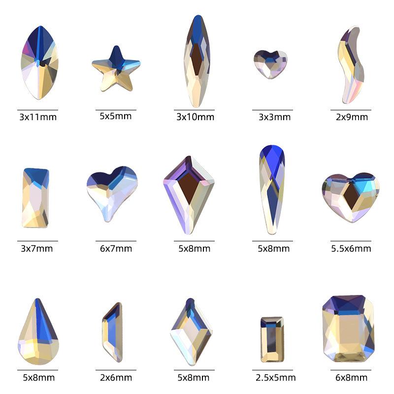 Crystal Moonlight Special-Shaped Diamond Cold Blue Moonlight Flat Bottom Diamond Mixed Horse Eye Water Drop Love Nail Art Diamond Jewelry