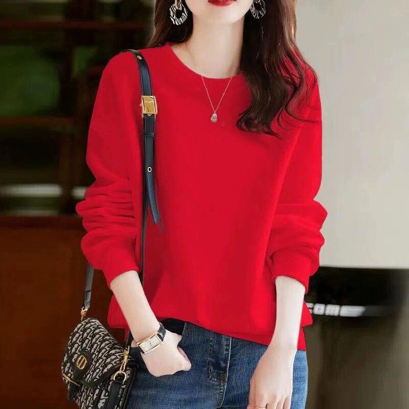 

Big Sale Leak-Picking First-Line Big-Name Counter Mall Withdraw Label Cut Women s Clothes round Neck All-Matching Loose Western Style Fashion Sweater Red [pure color]] M (recommended 45.00 kg-57.50 kg