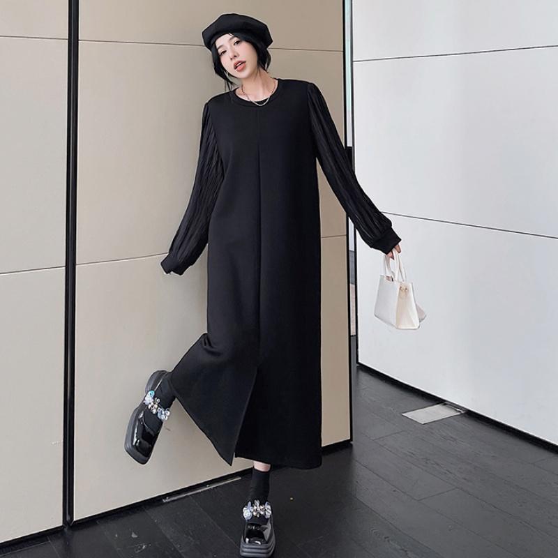 Long Sleeve Plus Size  Black Vintage New In Dresses for Women Casual Loose Spring Autumn Winter Dress