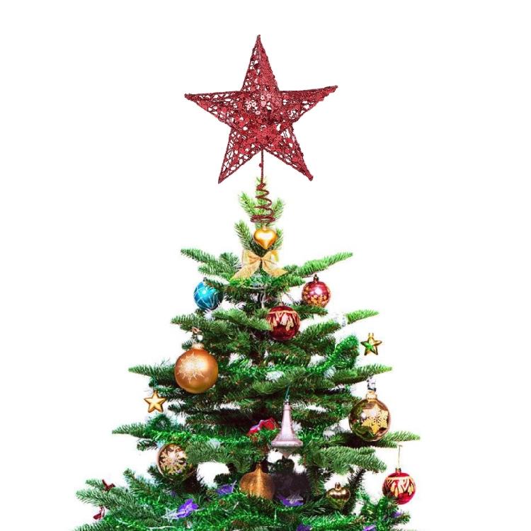 Glimmering Star Christmas Top Decoration 27cm Sparkling Hollowed Metal Star Tree Top For Christmas Tree Ornament