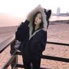 Zaoshan carving hairy fur collar cotton coat men and women piled thickened American cat ears cleanfit winter cotton coat