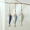 Mediterranean Vintage Wooden Fish Decoration Farmhouse Rustic Nautical Home Restaurant Wall Art Fish String Hanging Ornament Pendant