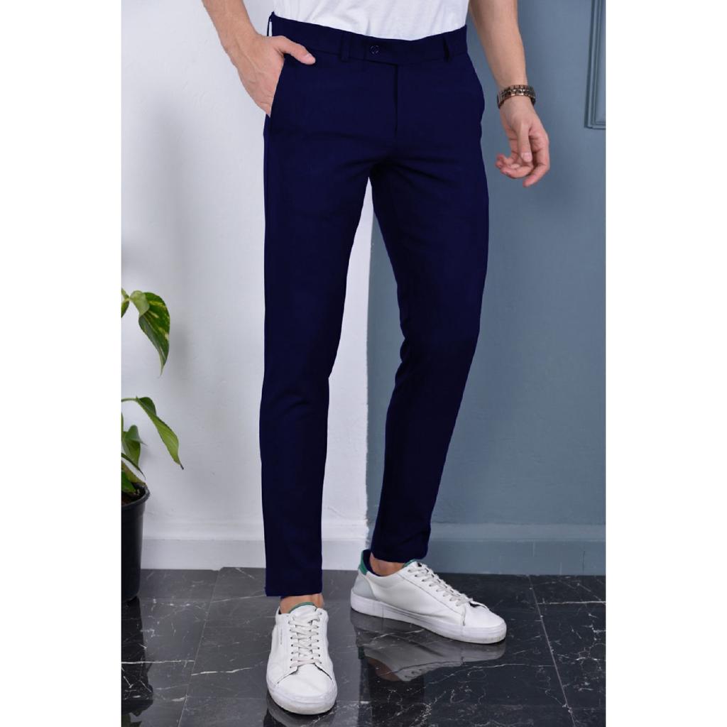 Men's Cream Color Italian Cut Quality Flexible Lycra Ankle Length Fabric Trousers