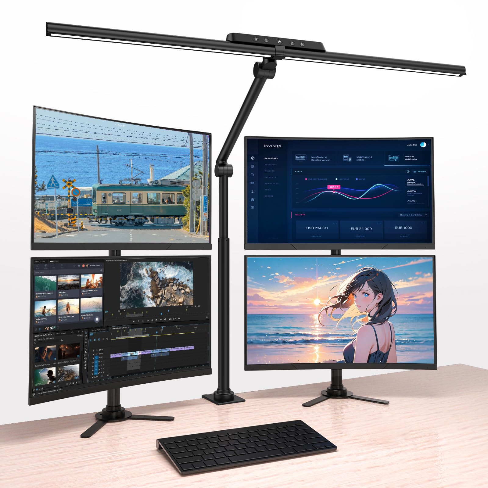 

OOWOLF LED Desk Lamp, Clamp-on, Eye-Friendly, High Color Rendering Ra95, 1800Lx Brightness, Dimmable, Color-Adjustable, Backlighting, Adjustable